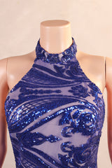 Halter Mermaid Sweep Train Backless Sleeveless Beading Evening Dress