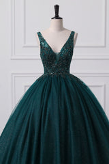 Lace-Up Sleeveless Sequins V-Neck Ball Gown Evening Dress