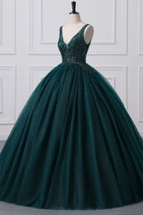 Lace-Up Sleeveless Sequins V-Neck Ball Gown Evening Dress