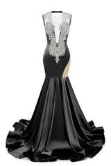 V-Neck Mermaid Brush Train Hollow Sleeveless Beading Evening Dress