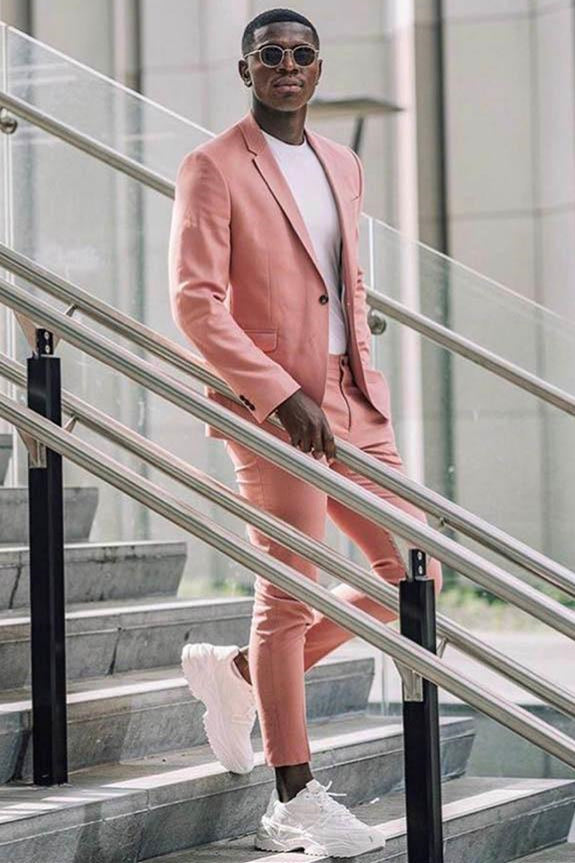 2 Piece Notched Lapel Pink Men's Suits for Casual with Flap Pockets-stylesnuggle