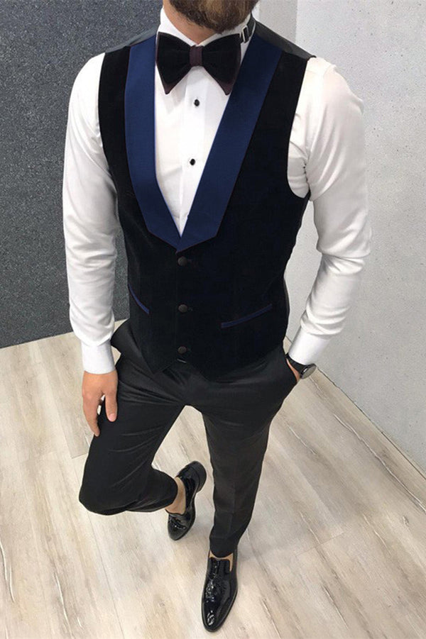 3 Piece Black-and-blue Peak Lapel Wedding Suits Tuxedos with Waistcoat-stylesnuggle