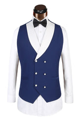 3 Piece Classic White Lapel Edge Banding Formal Blue Men's Suit For Wedding-stylesnuggle