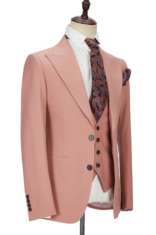 3 Piece Coral Pink Two Buttons Peak Lapel Classic Men's Suit-stylesnuggle