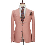 3 Piece Coral Pink Two Buttons Peak Lapel Classic Men's Suit-stylesnuggle