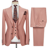 3 Piece Coral Pink Two Buttons Peak Lapel Classic Men's Suit-stylesnuggle