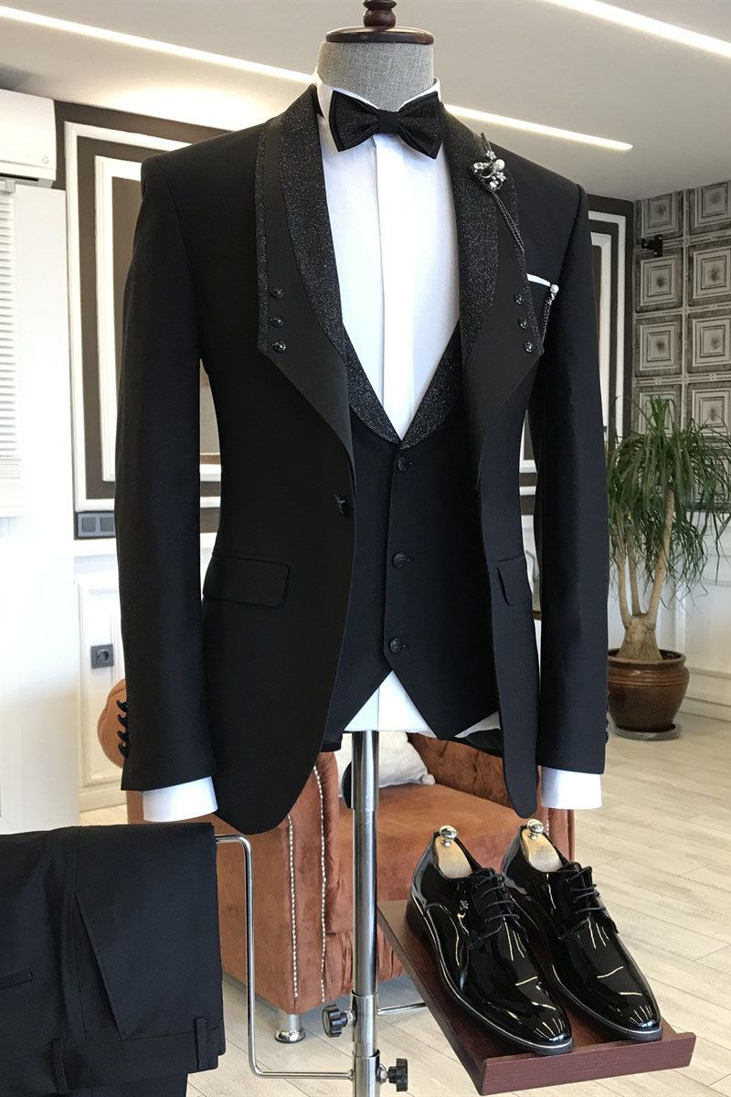 Looking for the best collection of 3-pieces All Black Shawl Lapel One Button Wedding Suits For Grooms with affordable price Shop Black Shawl Lapel Men blazers at stylesnuggle with free shipping available.