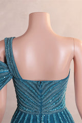 One-Shoulder Beading Sweep Train Backless Evening Dress