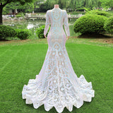 Gorgeous Long Sleeves V-Neck Prom Dress Mermaid Long With Sequins