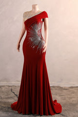 Crew One-Shoulder Empire Sweep Train Sequins Beading Evening Dress