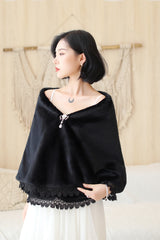 Black Lace-Trimmed Wedding Gown Shawl