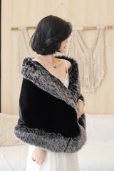 Black Mink Cashmere Rounded Corners Wedding Shawl with Grey Edges