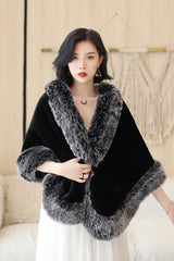 Black Mink Cashmere Rounded Corners Wedding Shawl with Grey Edges