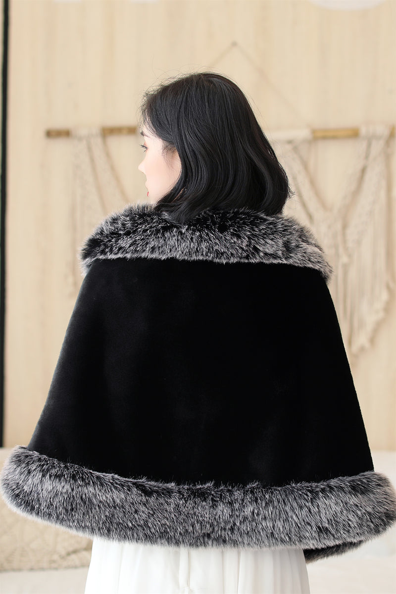 Black Mink Cashmere Rounded Corners Wedding Shawl with Grey Edges