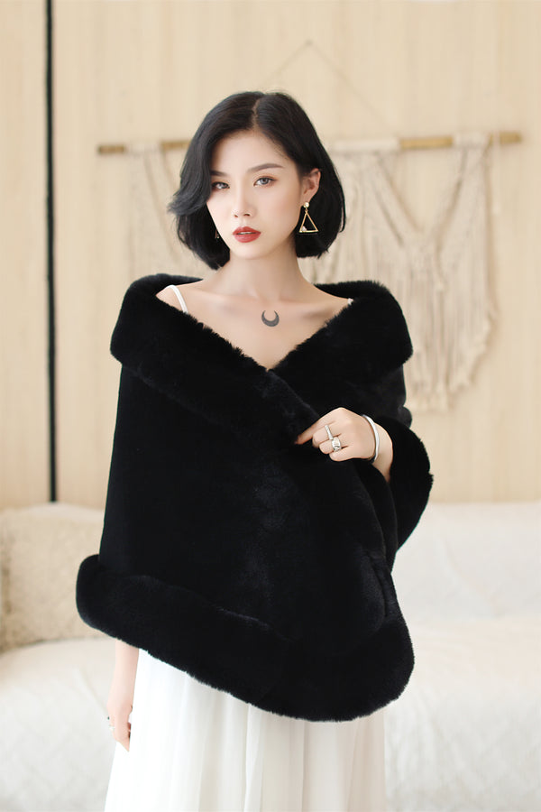 Black Mink Cashmere Rounded-Edge Wedding Shawl