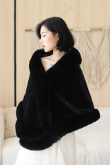 Black Mink Cashmere Rounded-Edge Wedding Shawl