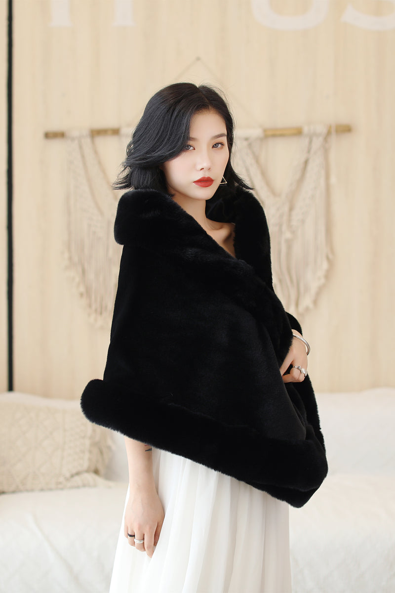 Black Mink Cashmere Rounded-Edge Wedding Shawl