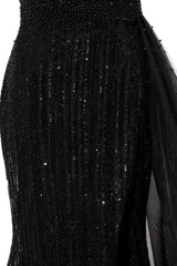 Black Sparkle One shoulder Court Train Evening Dresses