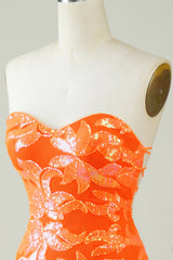 Orange Strapless Tight Homecoming Dress