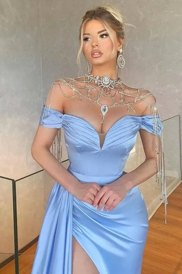 stylesnuggle Baby Blue Off-the-Shoulder Evening Dress Mermaid Long