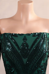 Dark Green Off-the-shoulder Long sleeves Sequin Mermaid Prom Dresses