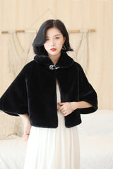 Elegant Black Korean-Style Mink Cashmere Outerwear Winter Wedding Warmth Coat