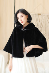 Elegant Black Korean-Style Mink Cashmere Outerwear Winter Wedding Warmth Coat