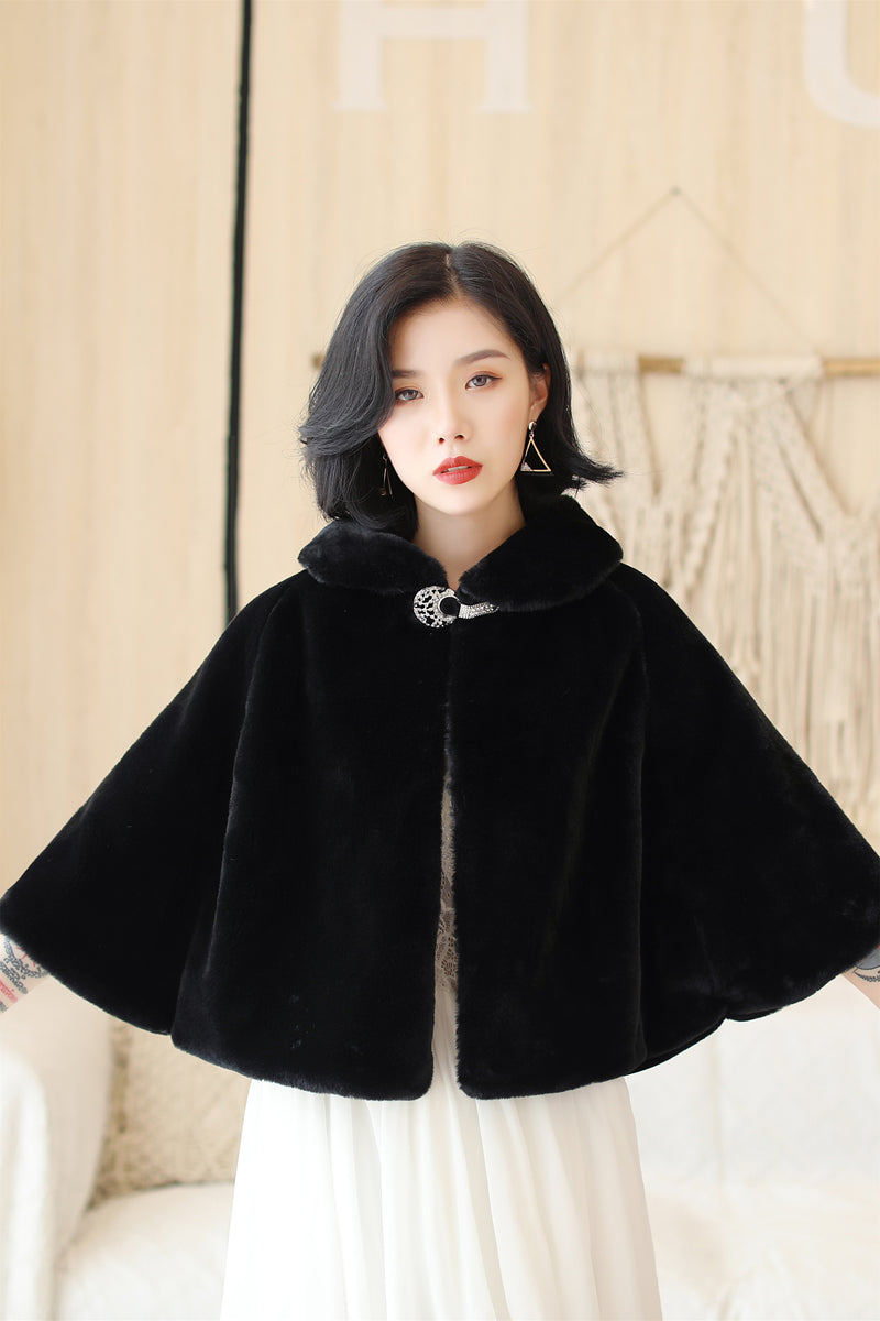 Elegant Black Korean-Style Mink Cashmere Outerwear Winter Wedding Warmth Coat