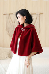 Elegant Burgundy Korean-Style Mink Cashmere Outerwear Winter Wedding Warmth Coat