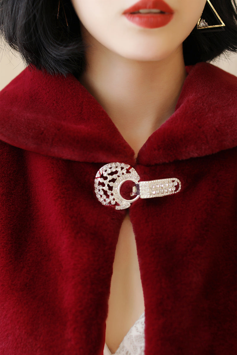 Elegant Burgundy Korean-Style Mink Cashmere Outerwear Winter Wedding Warmth Coat