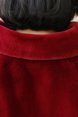 Elegant Burgundy Korean-Style Mink Cashmere Outerwear Winter Wedding Warmth Coat