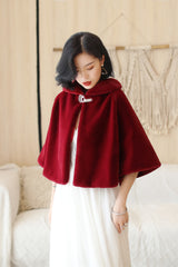 Elegant Burgundy Korean-Style Mink Cashmere Outerwear Winter Wedding Warmth Coat