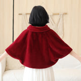 Elegant Burgundy Korean-Style Mink Cashmere Outerwear Winter Wedding Warmth Coat