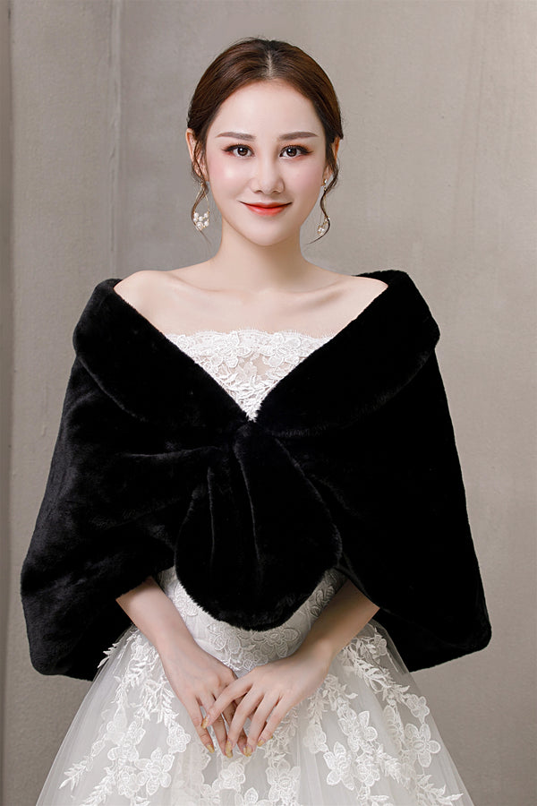 Elegant Black Ears-Embellished Wedding Dress Shawl