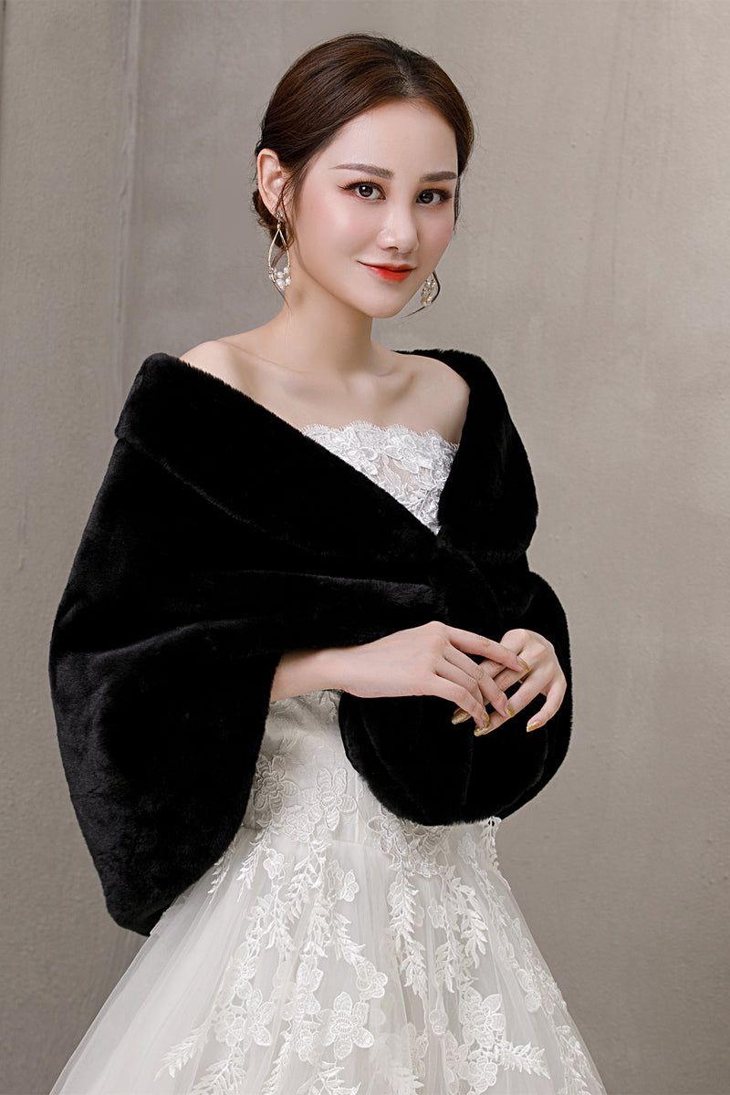 Elegant Black Ears-Embellished Wedding Dress Shawl