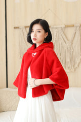 Elegant Red Korean-Style Mink Cashmere Outerwear Winter Wedding Warmth Coat