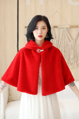 Elegant Red Korean-Style Mink Cashmere Outerwear Winter Wedding Warmth Coat