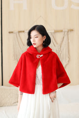 Elegant Red Korean-Style Mink Cashmere Outerwear Winter Wedding Warmth Coat