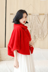 Elegant Red Korean-Style Mink Cashmere Outerwear Winter Wedding Warmth Coat