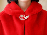 Elegant Red Korean-Style Mink Cashmere Outerwear Winter Wedding Warmth Coat