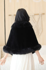 Faux Fur Rounded-Corner Wedding Gown Shawl in Black Bear and Fox Style