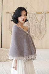 Gray Lace-Trimmed Warm Wedding Gown Shawl