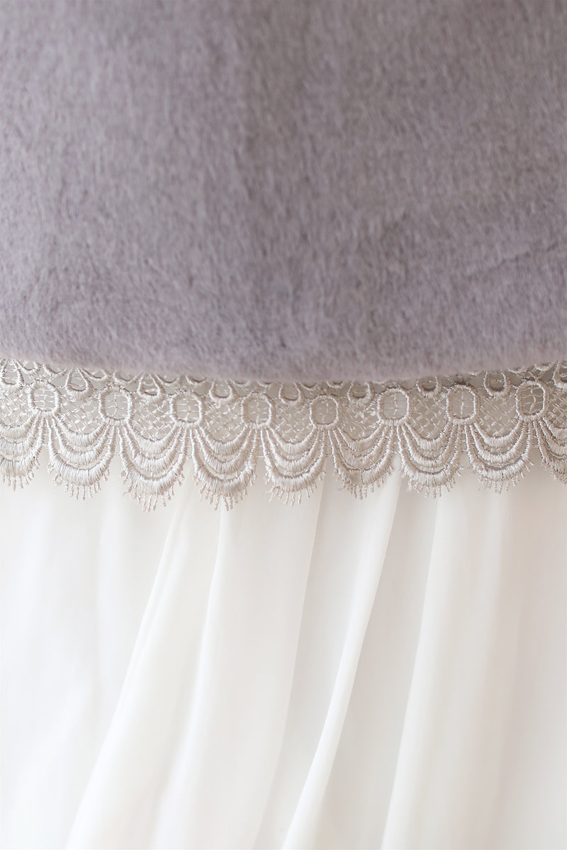 Gray Lace-Trimmed Warm Wedding Gown Shawl