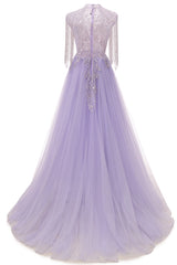 Lilac Long sleeves Overskirt A-line Evening Dresses