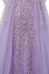 Lilac Long sleeves Overskirt A-line Evening Dresses