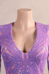 Long sleeves Feather Lilac Sequin Sparkle Mermaid Prom Dresses