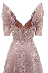 Off the shoulder Dusty Pink A-line Belt Evening Dresses