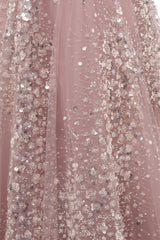 Off the shoulder Dusty Pink A-line Belt Evening Dresses