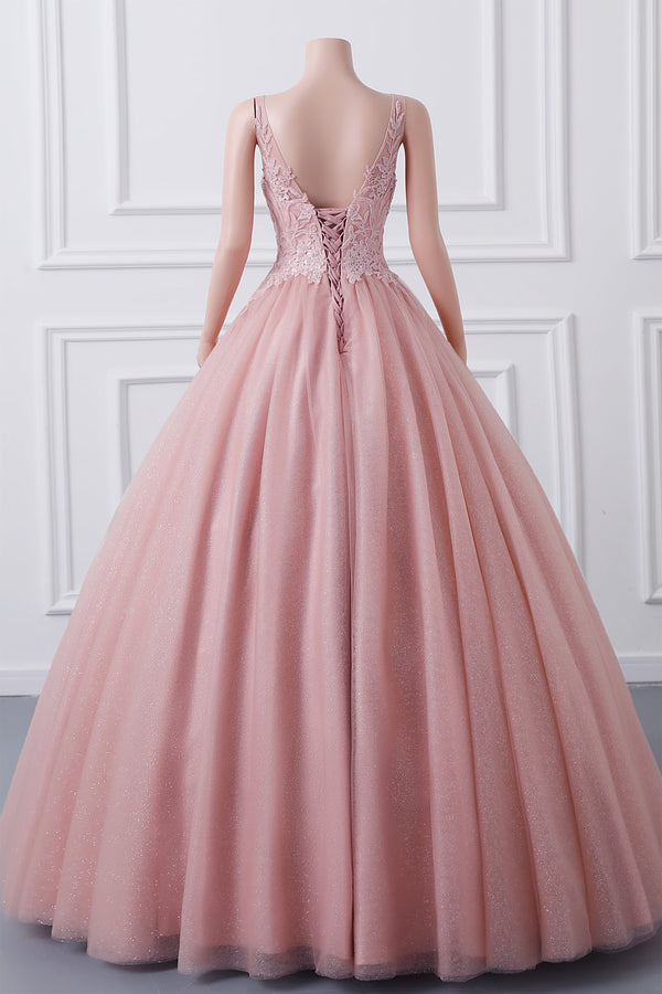 Sleeveless Dusty Pink Luxury Beaded Ball Gown Quince Dresses