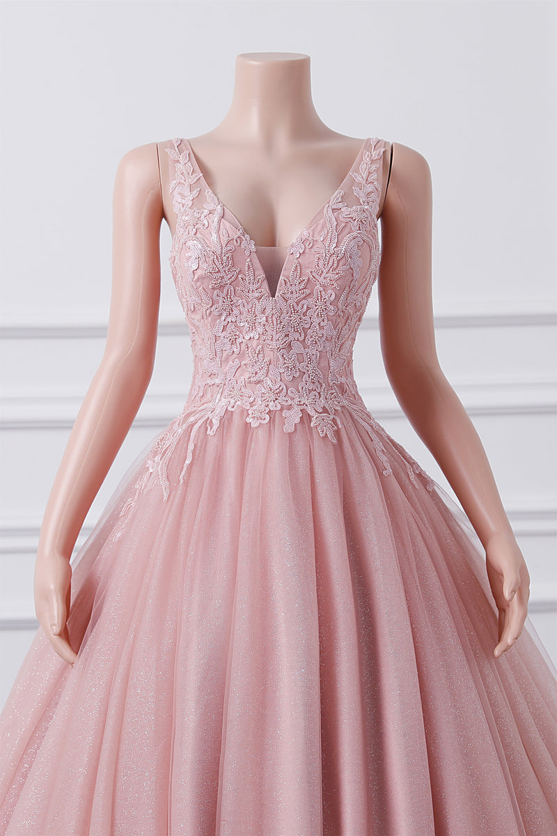 Sleeveless Dusty Pink Luxury Beaded Ball Gown Quince Dresses